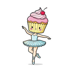 Cupcake Ballerina with Cherry on Top in Ballet Pose
