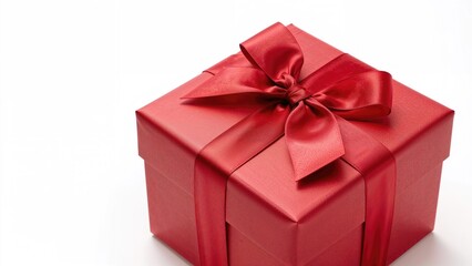 Obraz premium Red gift box with ribbon bow isolated on white