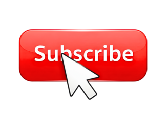 Red subscribe button with cursor isolated on transparent background
