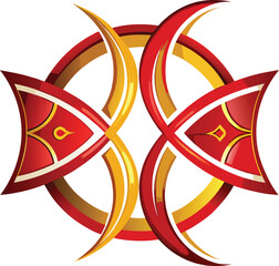 Lunar Geometric Modernism, red and gold geometric diamond pattern with angular design