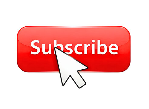 Red subscribe button with cursor isolated on transparent background
