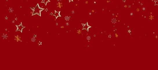 Christmas background with golden stars and snowflakes on a red background, perfect for holiday greetings and festive designs. Holiday, celebrati © vegefox.com