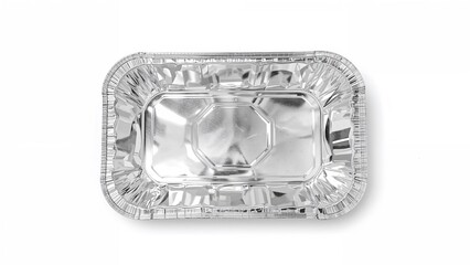 Foil food container tray isolated on white, top view
