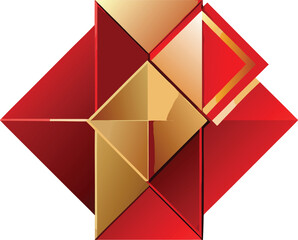Lunar Geometric Modernism, red diamond geometric pattern with gold borders and angular design