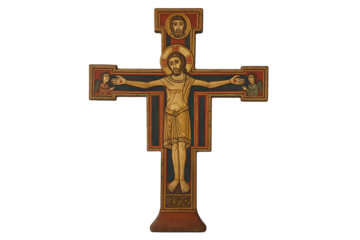 Christ on the Cross with Halo, Hand‑Painted Panel Icon, Catholic and Orthodox Devotional Art, High‑Detail Cutout