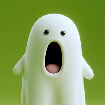 Cute Cartoon Ghost Character Poses With Happy And Surprised Expressions On Green Background
