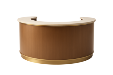 Contemporary Lobby Counter, Minimalist Hospitality Reception Station in Warm Wood with Brass Base