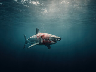 Great White Shark Underwater: Predator Swimming in the Deep Blue Sea.