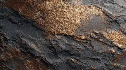 Naklejka premium A dark rocky surface reveals beautiful golden detailing enhancing its natural texture and depth.