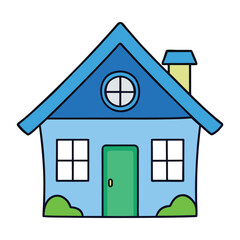 A charming blue watercolor house, softly painted with gentle washes, cozy details, and a serene, artistic vibe that invites warmth and imagination.
