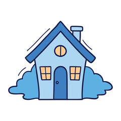 A charming blue watercolor house, softly painted with gentle washes, cozy details, and a serene, artistic vibe that invites warmth and imagination.
