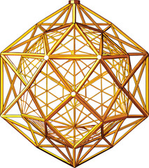Lunar Geometric Modernism, golden geometric lantern with complex 3d faceted structure