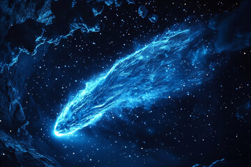 A comet appearing in the sky as bioluminescence glows below  