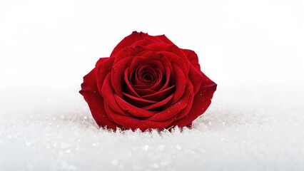 Red rose atop white background