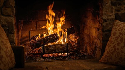 Log burning on open fire