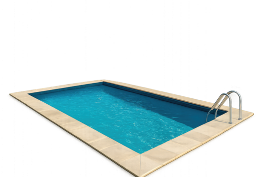 Modern In-Ground Swimming Pool Design Featuring Sparkling Azure Water, Elegant Coping Stones, and a Polished Metal Ladder, Set Against a Smooth Golden-Brown Backdrop – Perfect for Lifestyle & Leisure