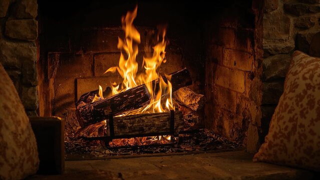 Log burning on open fire