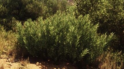 Fototapeta premium A dense thicket of thorny bushes growing in natural sunlight