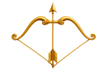 Majestic Golden Bow and Arrow, a Symbol of Lord Rama's Divine Strength and Valor from the Epic Ramayana, Isolated on a Neutral Background.