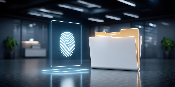 Secure digital fingerprint access for confidential file folder data security and privacy protection in modern office environment