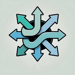 Directional Decision Making Flowchart Diagram in Turquoise and Black Outline Style Illustration Representing Guidance and Navigation