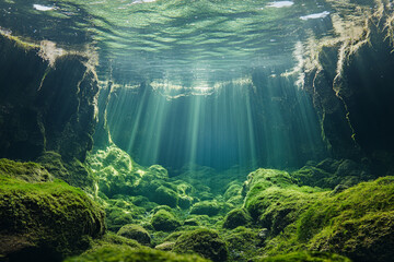 A deep, hidden underwater cavern at the bottom of the river