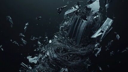 Abstract sculpture composed of tangled wire and jagged metal