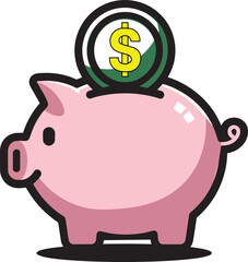 Piggy Bank with Dollar Coin: Saving Money Concept Illustration.
