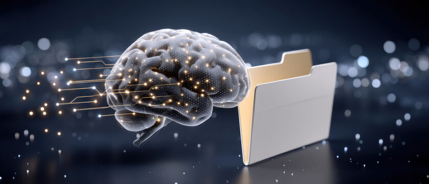 Brain data security concept with digital connections linking human mind to virtual folder conveying protection and intelligent storage - Powered by Adobe