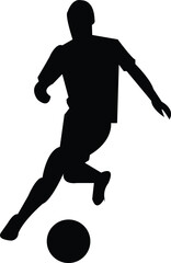 Football player silhouette dribbling ball in running motion vector
