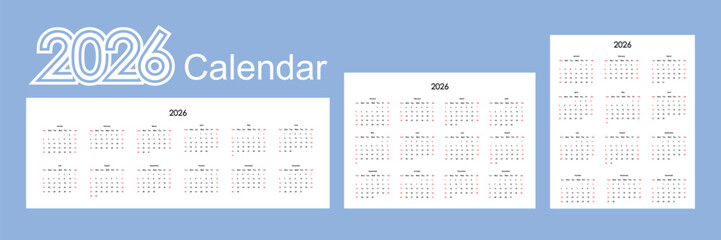 2026 calendar template with Three layout, Vector Illustration