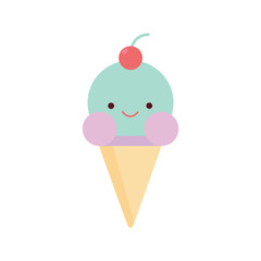 Happy Ice Cream In Waffle Cone Cartoon