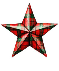 Obraz premium A festive fivepointed star with a red and green plaid pattern, isolated on a transparent background