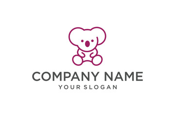 Minimalist Koala Bear Line Art Logo Template with Company Name and Slogan Placeholders