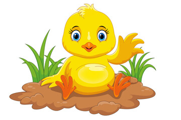 “Cute Baby Chick Sitting on Ground Cartoon Illustration”