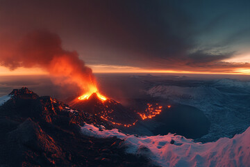 A dormant volcano suddenly awakening with fire and fury