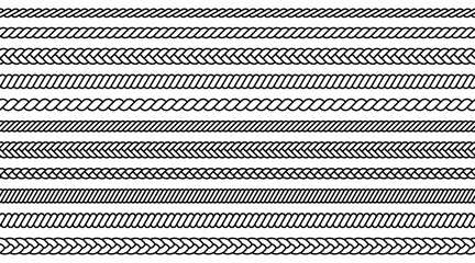 Rope line pattern. Knitted cord from braid. Nautical vintage cable. Stripes with ornaments for decorating designer templates. © 2olotarev