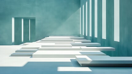 Fototapeta premium Geometric stairway with bright light and shadow in abstract design