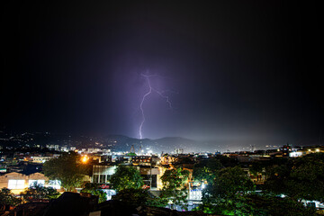 Lightning strikes the city of Pereira at night