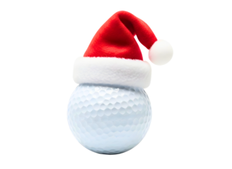 Golf ball wearing a santa hat isolated on transparent background