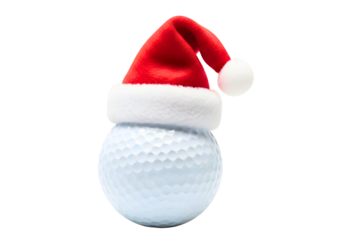 Golf ball wearing a santa hat isolated on transparent background - Powered by Adobe