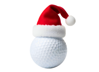 Golf ball wearing a santa hat isolated on transparent background