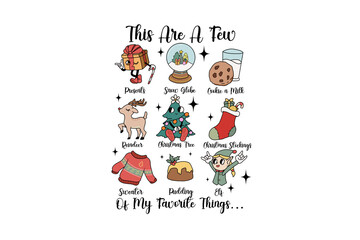This are a few of my favorite things, Christmas Holiday Icons illustration for Christmas sublimation design