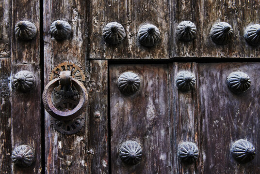antique wooden door, Segovia, Spain, Europe
