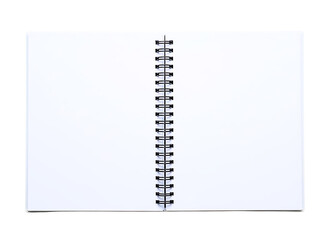 Open blank spiral bound notebook isolated on transparent background