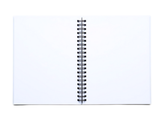 Open blank spiral bound notebook isolated on transparent background