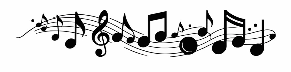 flowing musical notes on a staff, creating a rhythmic and harmonious design. Music notes icon set, Music notes symbol, vector illustration © Arun