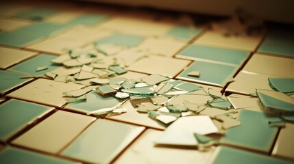 Naklejka premium Shattered ceramic tiles forming a mosaic showing destruction