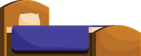 Comfortable wooden bed with blue blanket and pillow, perfect for a good night's sleep