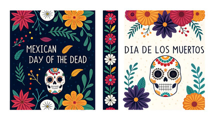Mexican Frames collection. Wedding, Cinco de Mayo, Fiesta, Dia De Los Muertas, Day of the dead, Mexican holiday. Vertical banner, cards design